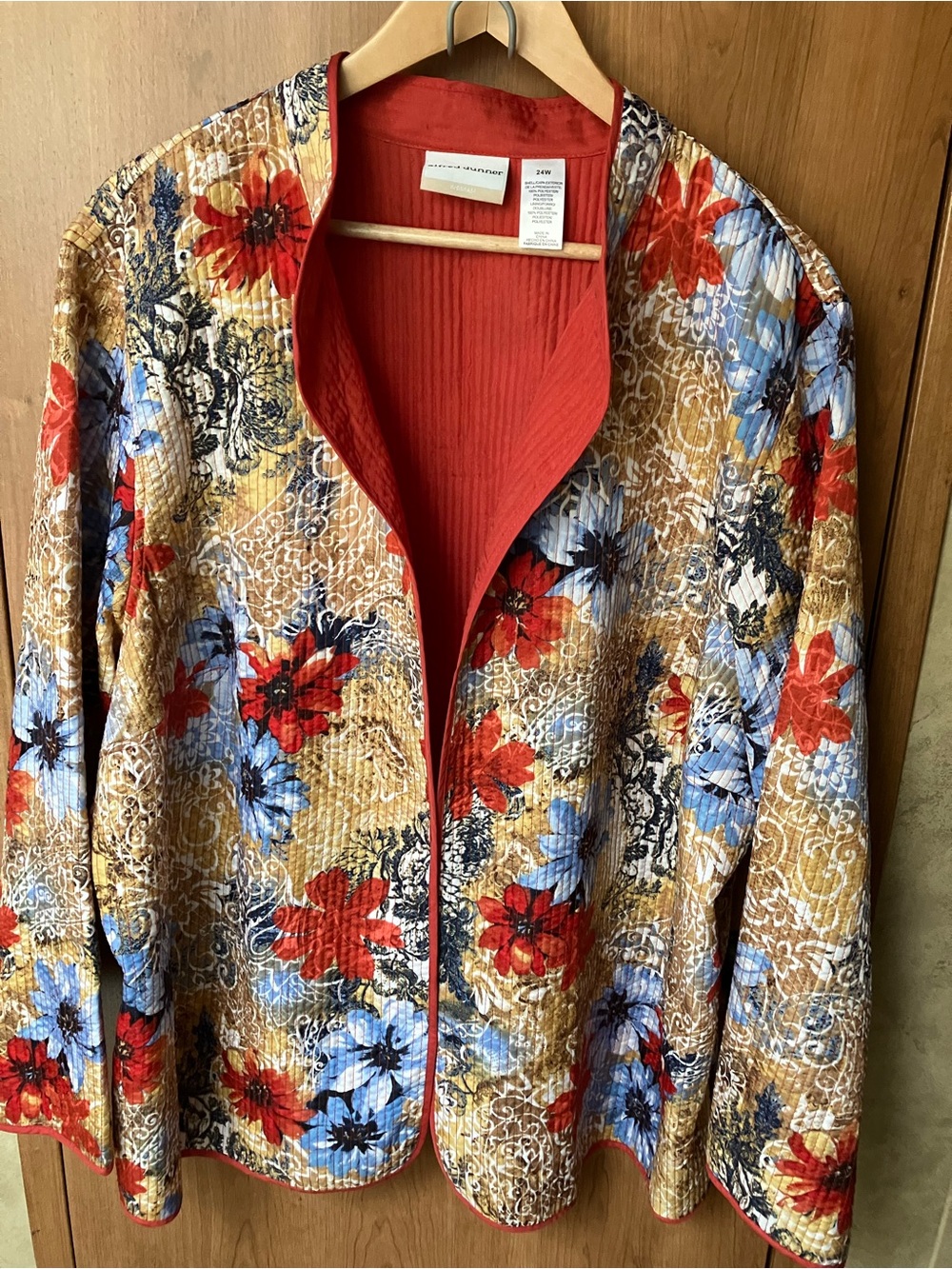 Alfred Dunner Quilted Floral Blazer/Jacket in Red, Blue & Gold Size 24